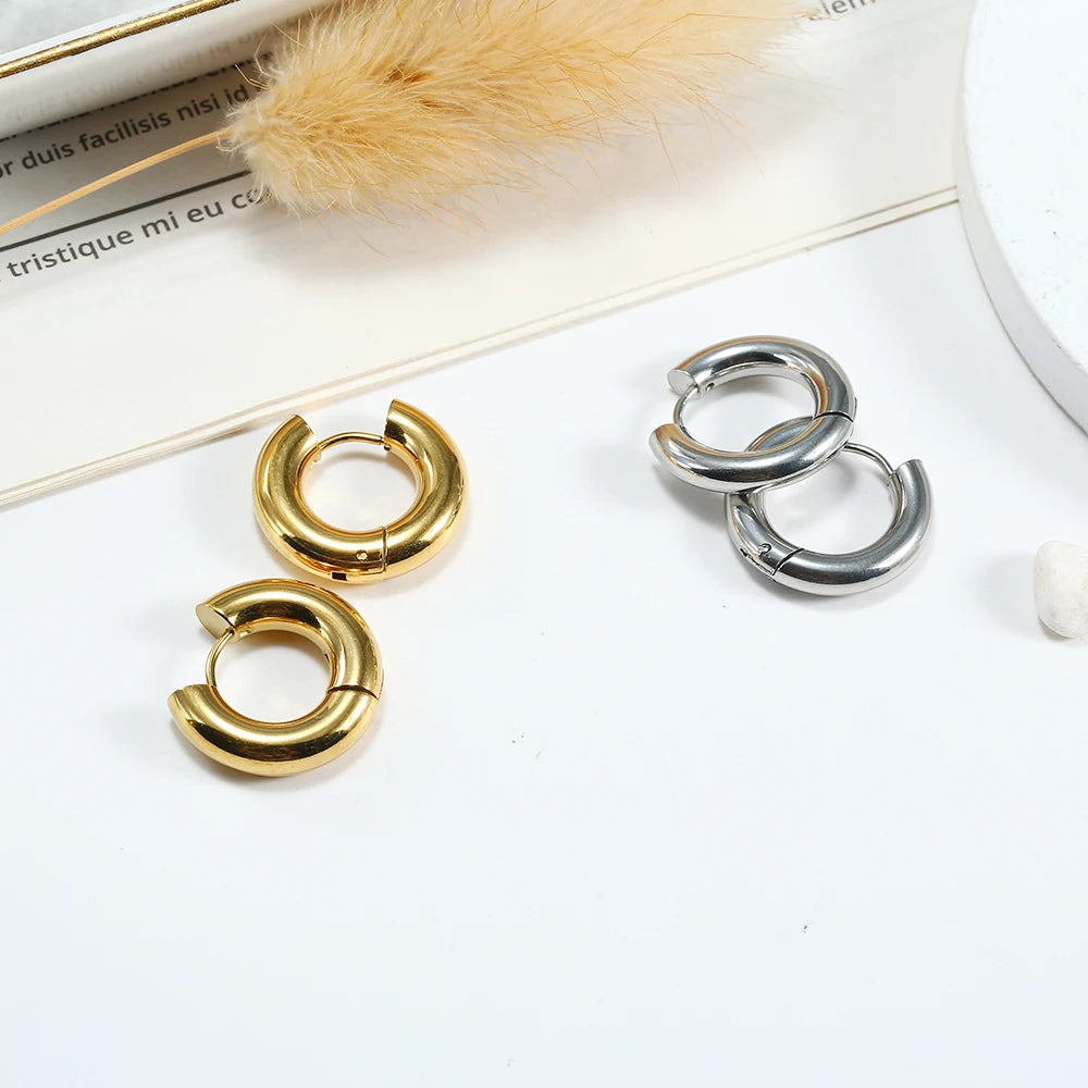 Steel Hoop Earrings For Women Men Stainless Steel Small Gold Color Earring Korea Cartilage Piercing Classic Jewelry Accessories