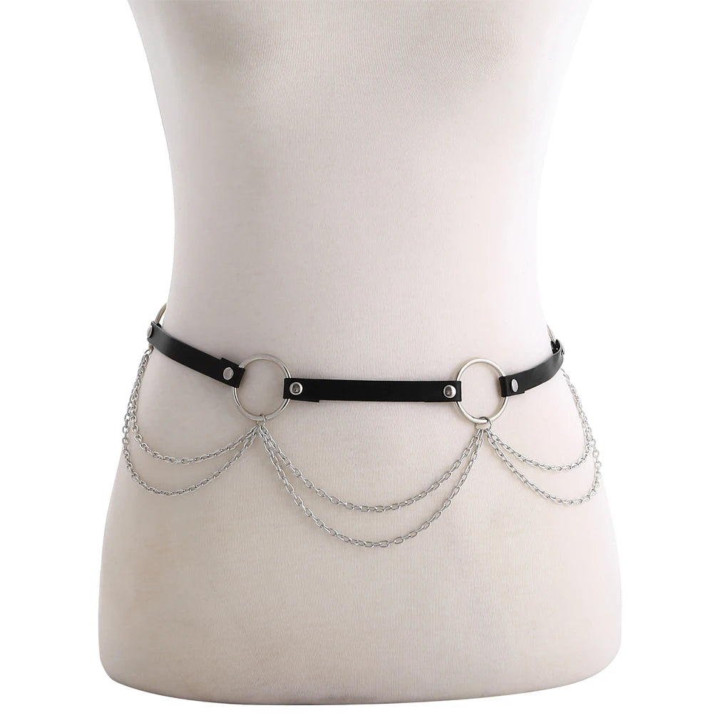 Leather Body Harness Chain Belt Sexy Women Straps Girls Rave Waist Belly Jewelry Fashion Accessory