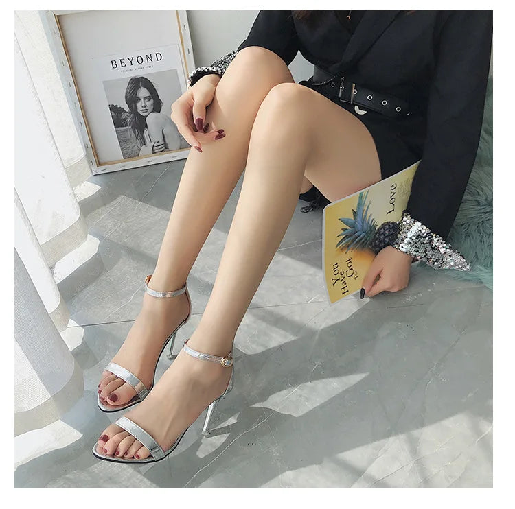 Silver Gladiator Sandals Roman sandals Summer Office High Heels Women Buckle Strap Pumps Casual Women Shoes