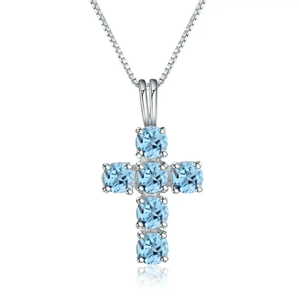 Gem's Ballet Natural Swiss Blue Topaz 925 Sterling Silver Gemstone Cross Pendant Necklaces for Women Fine Jewelry Collares