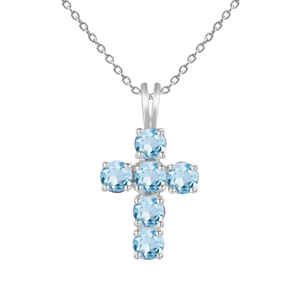 Gem's Ballet Natural Swiss Blue Topaz 925 Sterling Silver Gemstone Cross Pendant Necklaces for Women Fine Jewelry Collares