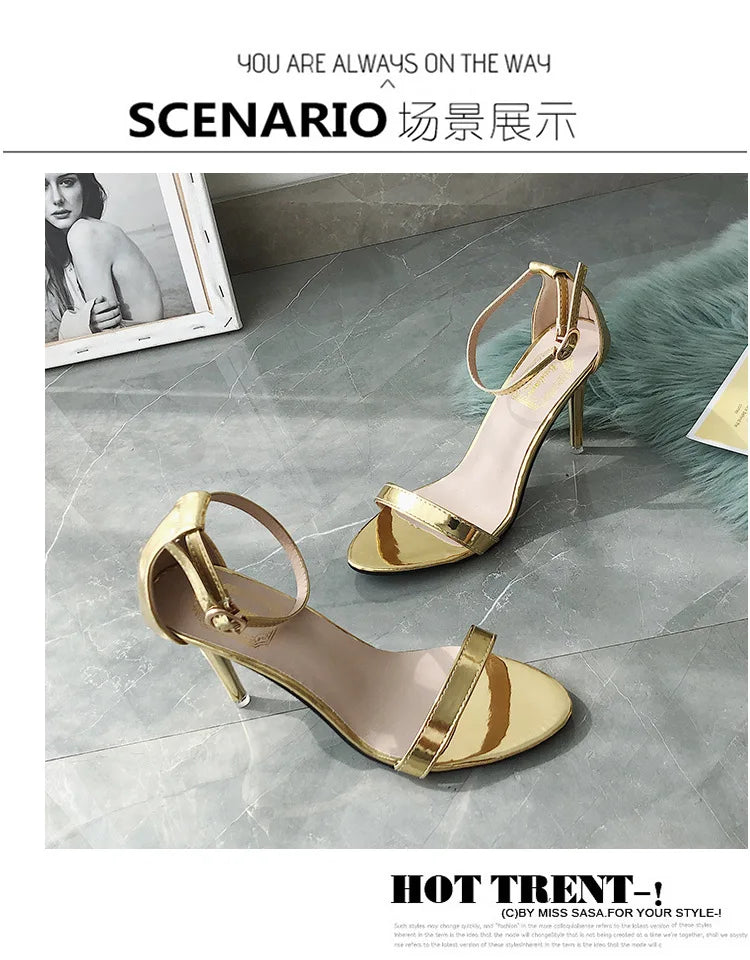 Silver Gladiator Sandals Roman sandals Summer Office High Heels Women Buckle Strap Pumps Casual Women Shoes