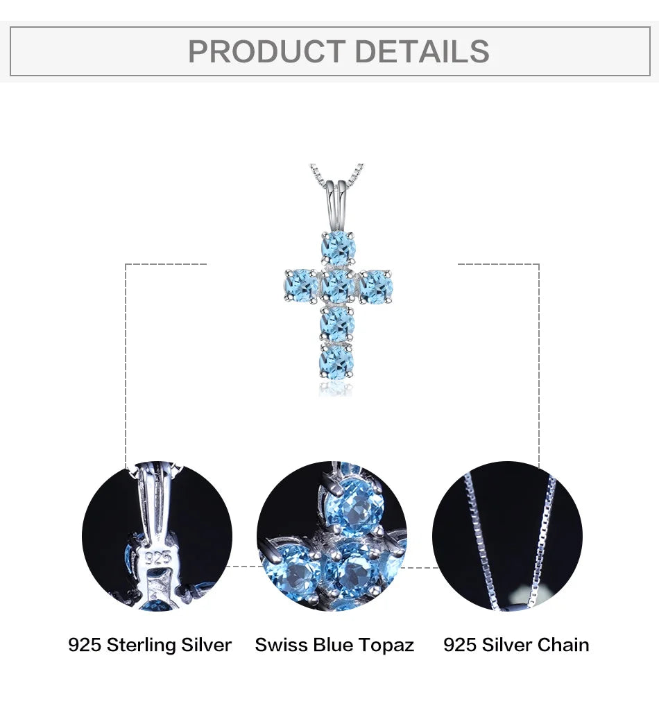 Gem's Ballet Natural Swiss Blue Topaz 925 Sterling Silver Gemstone Cross Pendant Necklaces for Women Fine Jewelry Collares