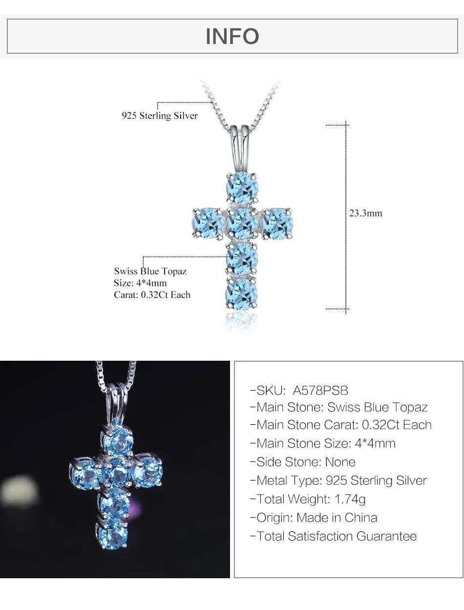 Gem's Ballet Natural Swiss Blue Topaz 925 Sterling Silver Gemstone Cross Pendant Necklaces for Women Fine Jewelry Collares