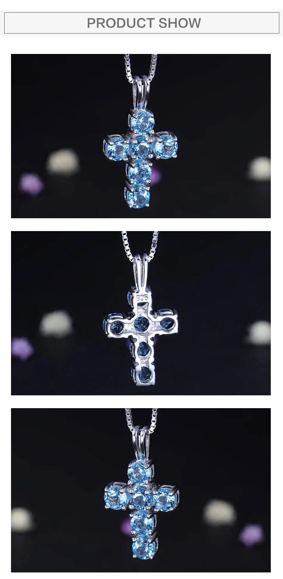 Gem's Ballet Natural Swiss Blue Topaz 925 Sterling Silver Gemstone Cross Pendant Necklaces for Women Fine Jewelry Collares