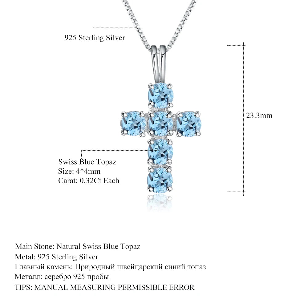 Gem's Ballet Natural Swiss Blue Topaz 925 Sterling Silver Gemstone Cross Pendant Necklaces for Women Fine Jewelry Collares