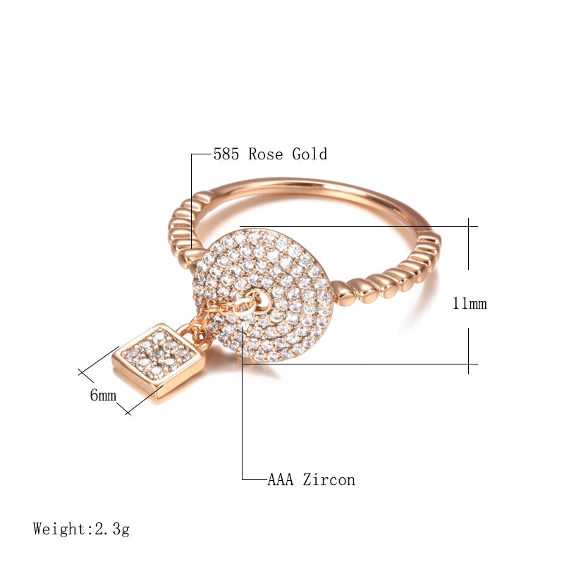 SYOUJYO Natural Zircon Full Paved Round Rings For Women With Lock Designer Works Trendy 585 Rose Gold Color Party Unique Jewelry