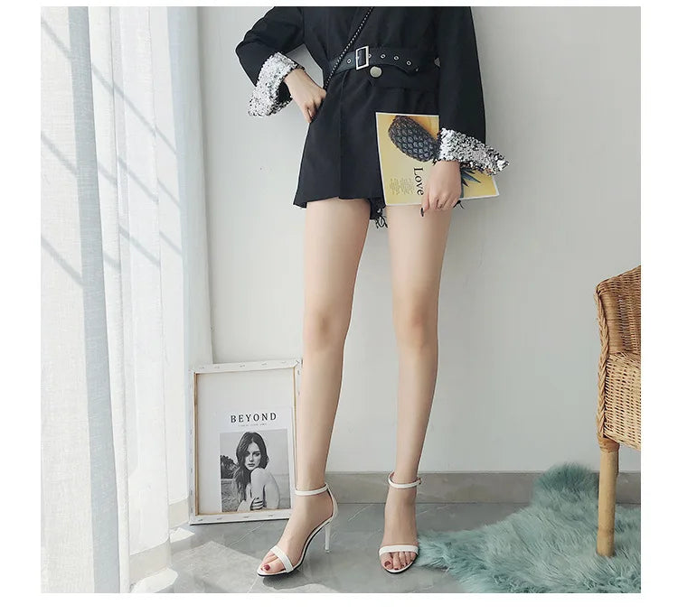 Silver Gladiator Sandals Roman sandals Summer Office High Heels Women Buckle Strap Pumps Casual Women Shoes