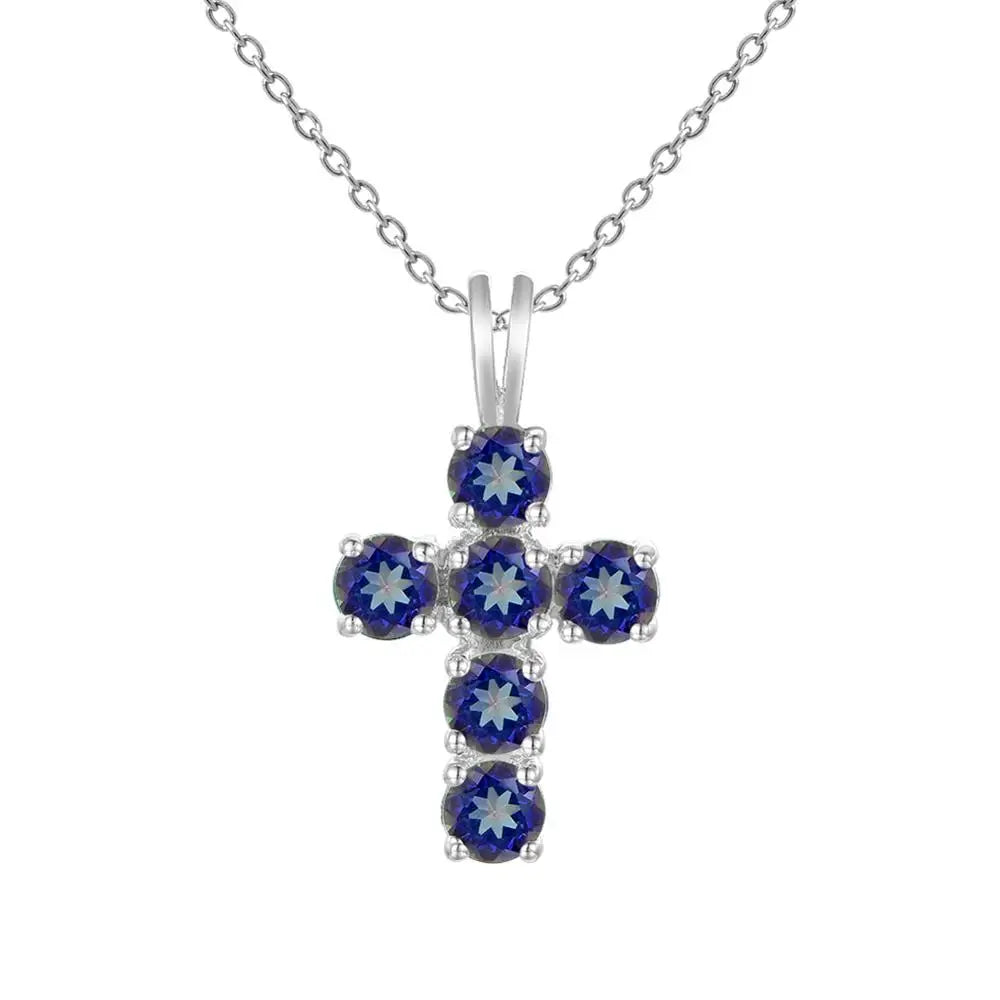 Gem's Ballet Natural Swiss Blue Topaz 925 Sterling Silver Gemstone Cross Pendant Necklaces for Women Fine Jewelry Collares