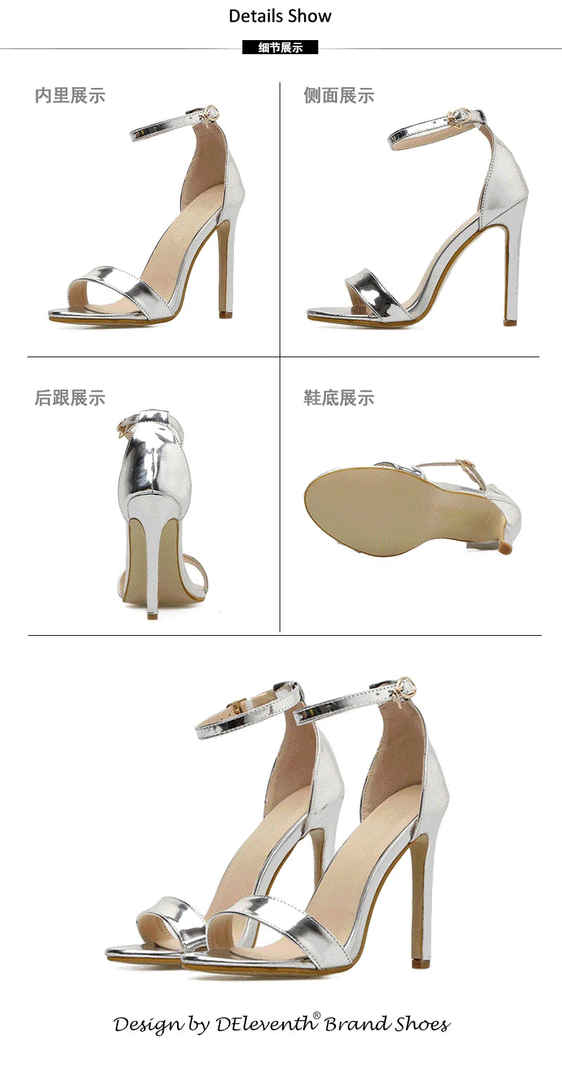 Women Sandals Fashion 10.5CM High Heels Sandals Shoes Round Toe PU Thin High Heels Buckle Strap Shallow Women Shoes Size 35-42