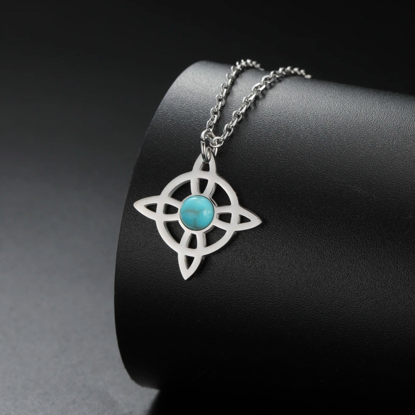 Lucktune Witch Knot Blue Turquoise Necklace Stainless Steel Witchcraft Celtic Irish Amulet Pendant Necklace Pagan Jewelry Gifts