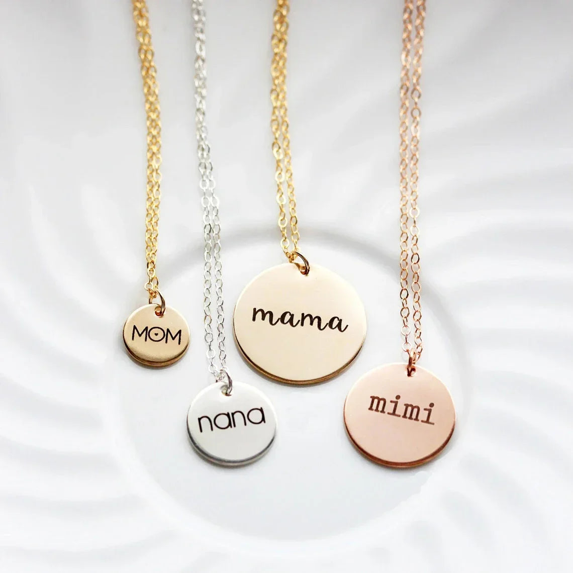 Custom Engraved Names Date Stainless Steel Round Pendant Necklace Personalization Included Text Free with Chain Gift for Lovers