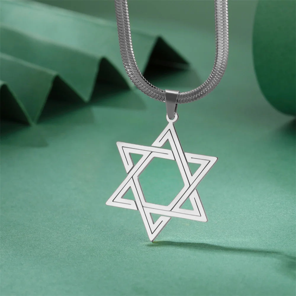 My Shape Star of David Pendant Necklace for Women Jewish Six-pointed Star Charms Choker Chain Stainless Steel Vintage Jewelry