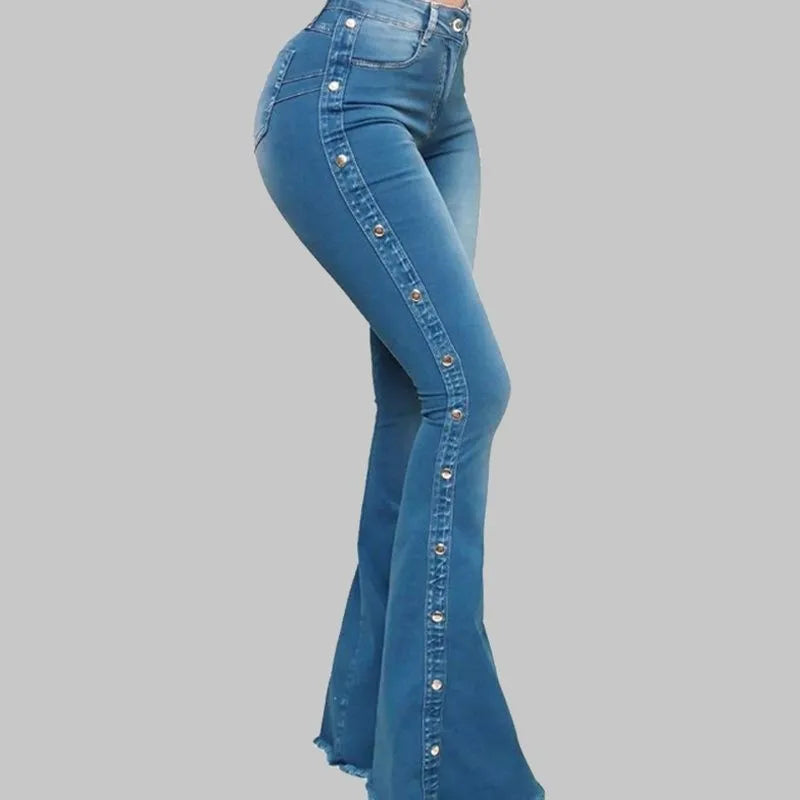 Stylish Flare Jeans Control Tummy Skin-Touch Skinny Flare Jeans Women Wide Leg Flare Denim Trousers