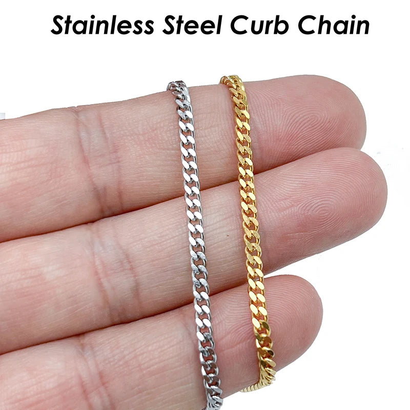 10 Meters - Black Chain Stainless Steel Curb Chain Gold Color Bulk Chain for Jewelry Making, Curb Link Chain for Women Necklace