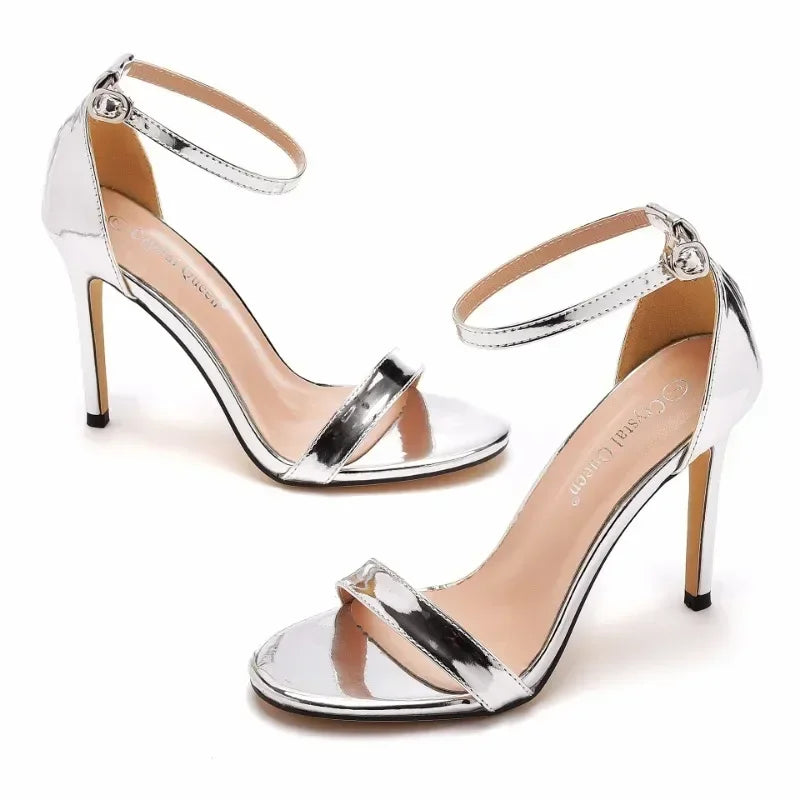 Summer Fashion Sandals Women Sexy PU 10.5CM Thin Heels Buckle Strap Sexy Concise Women's Party Dress Sandals High Heel