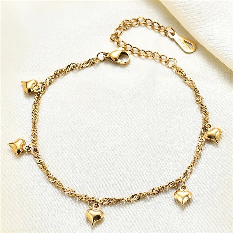 ZORCVENS New Fashion Stainless Steel Heart Charm Bracelet for Women Girl Gold Color Cuban Link Chain Bracelet Jewelry Gift