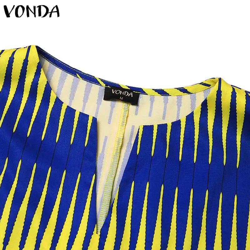 VONDA Plus Size Women Elegant Printed Shirts 2024 Bohemian Blouses Half Sleeve V Neck Tops Fashion V-Neck Blusas Femininas