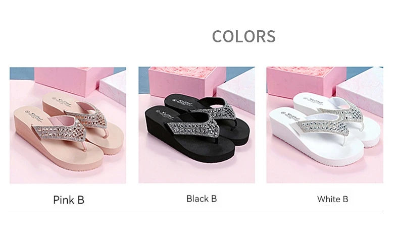 Women Summer Sandals Sequins Beach Female Flip Flops Ladies Slippers High Heels Shoes For Women 2024 Platform Wedges Slippers