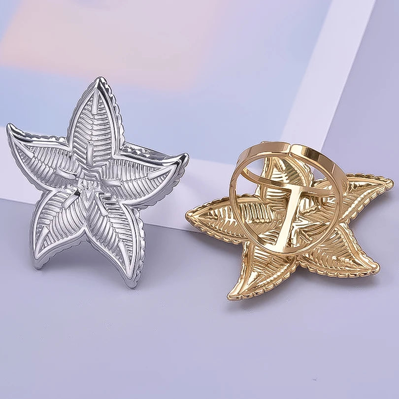 1/2Pcs Stainless Steel Exaggerated Irregular Chunky Textured Open Rings Personality Big Sea Starfish Shell Women Bague Jewelry