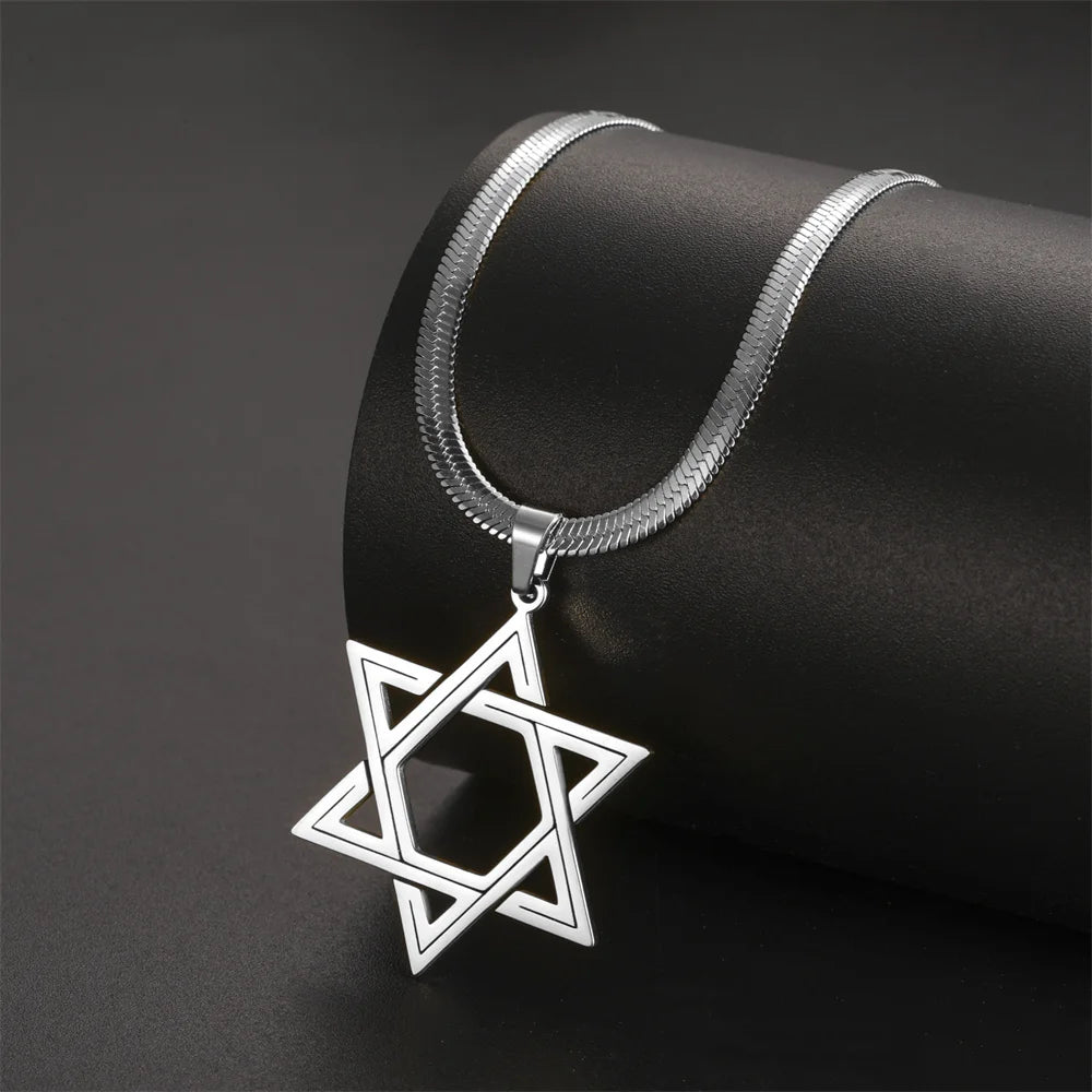 My Shape Star of David Pendant Necklace for Women Jewish Six-pointed Star Charms Choker Chain Stainless Steel Vintage Jewelry