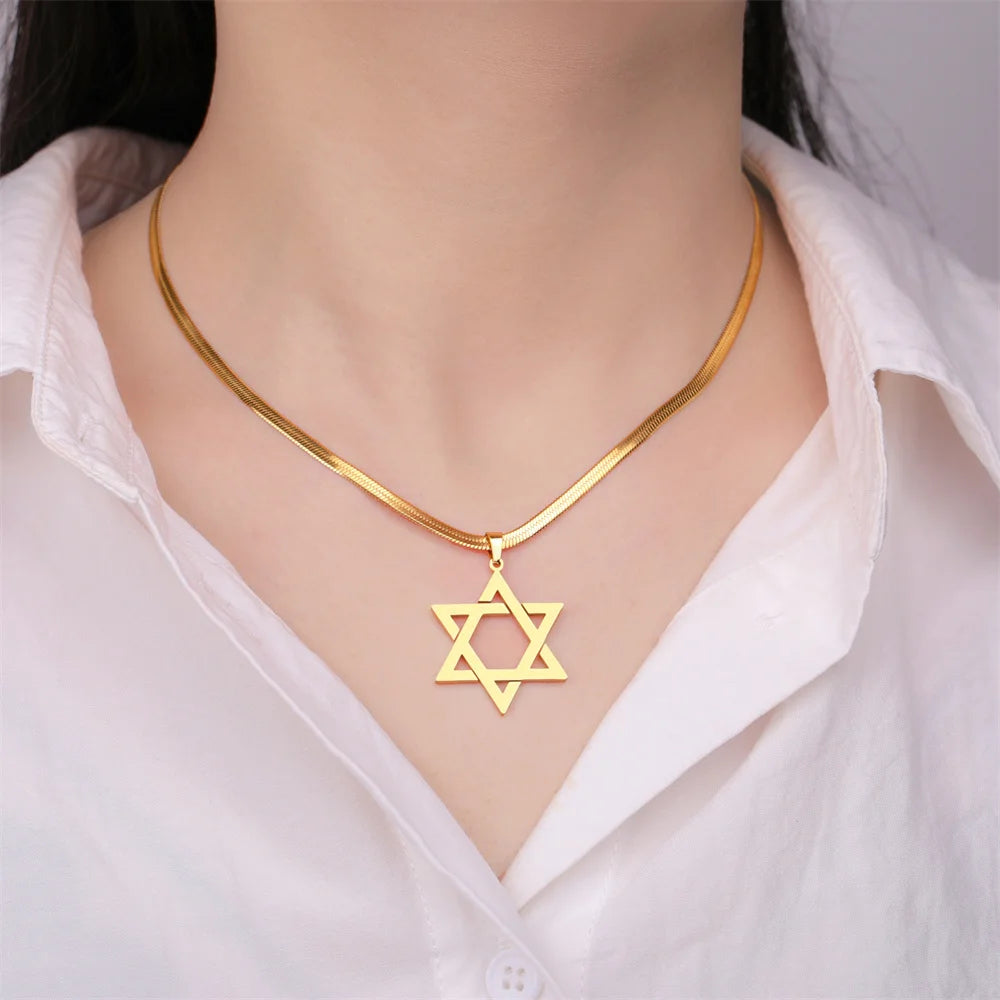 My Shape Star of David Pendant Necklace for Women Jewish Six-pointed Star Charms Choker Chain Stainless Steel Vintage Jewelry