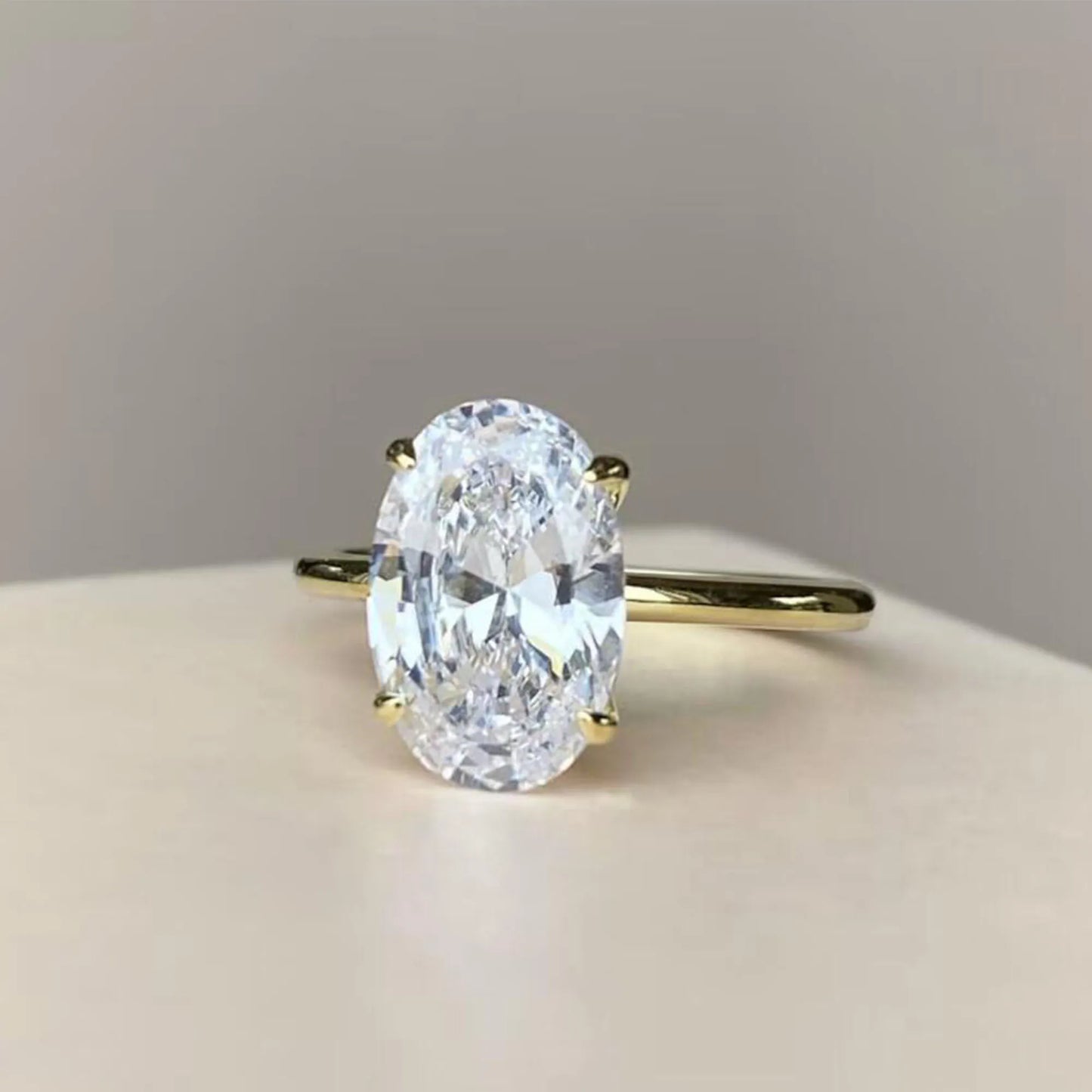 1ct 2ct 3ct  925 Sterling Silver Oval Brilliant  Cut 4 Prongs Moissanite Solitaire Engagement Ring Wedding Ring Gold Plated