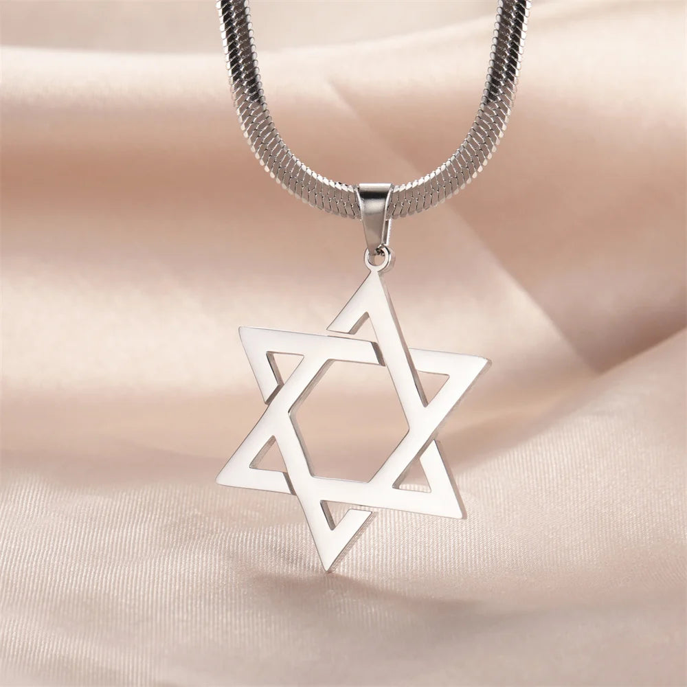 My Shape Star of David Pendant Necklace for Women Jewish Six-pointed Star Charms Choker Chain Stainless Steel Vintage Jewelry