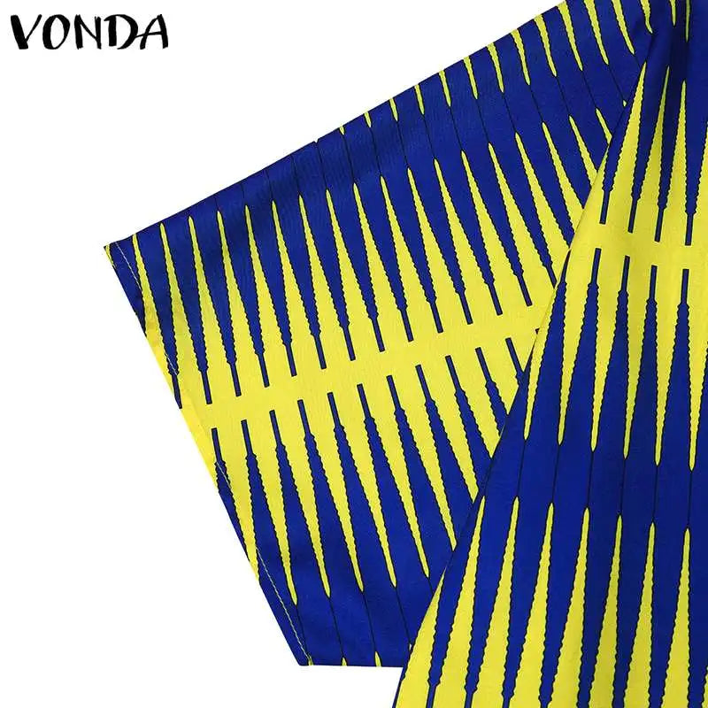 VONDA Plus Size Women Elegant Printed Shirts 2024 Bohemian Blouses Half Sleeve V Neck Tops Fashion V-Neck Blusas Femininas