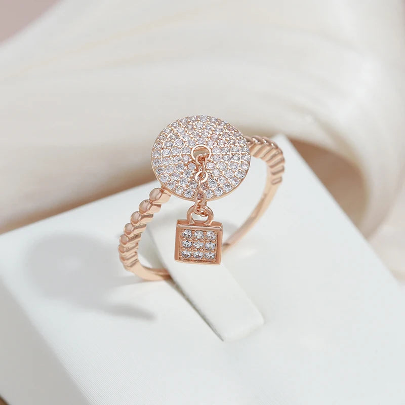 SYOUJYO Natural Zircon Full Paved Round Rings For Women With Lock Designer Works Trendy 585 Rose Gold Color Party Unique Jewelry