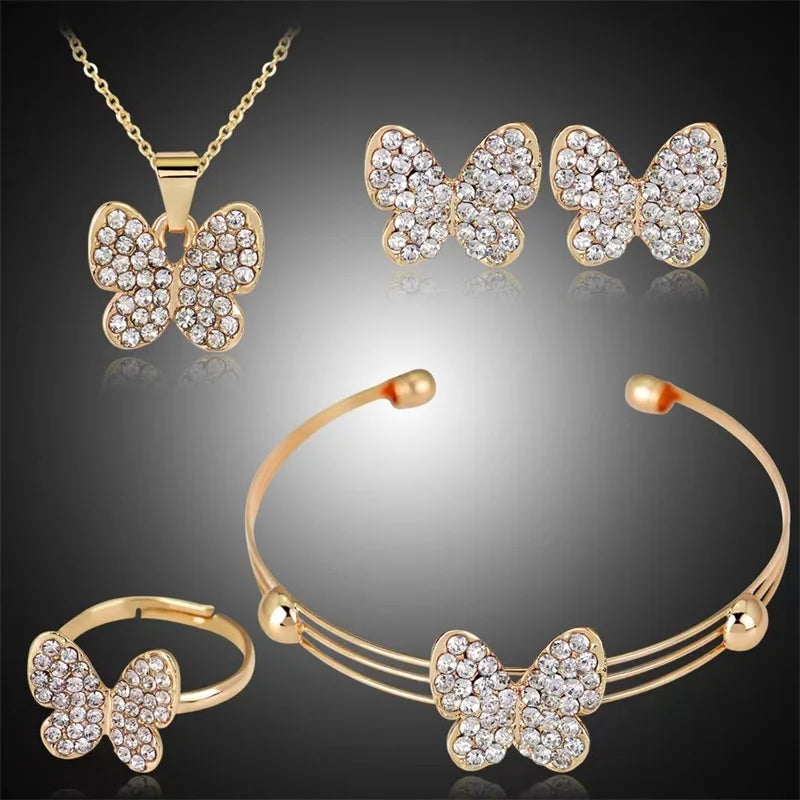 European and American Classic Starry Butterfly Exquisite Fashion Necklace Earrings Ring Bracelet Jewelry Four-piece Gift Set