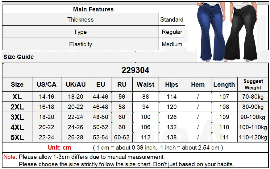 Plus Size High Waist Spliced Flared Jeans Mom 4XL Women Comfortable Elastic Tight Fringe Hem Wide Leg Trousers Women Bell Bottom