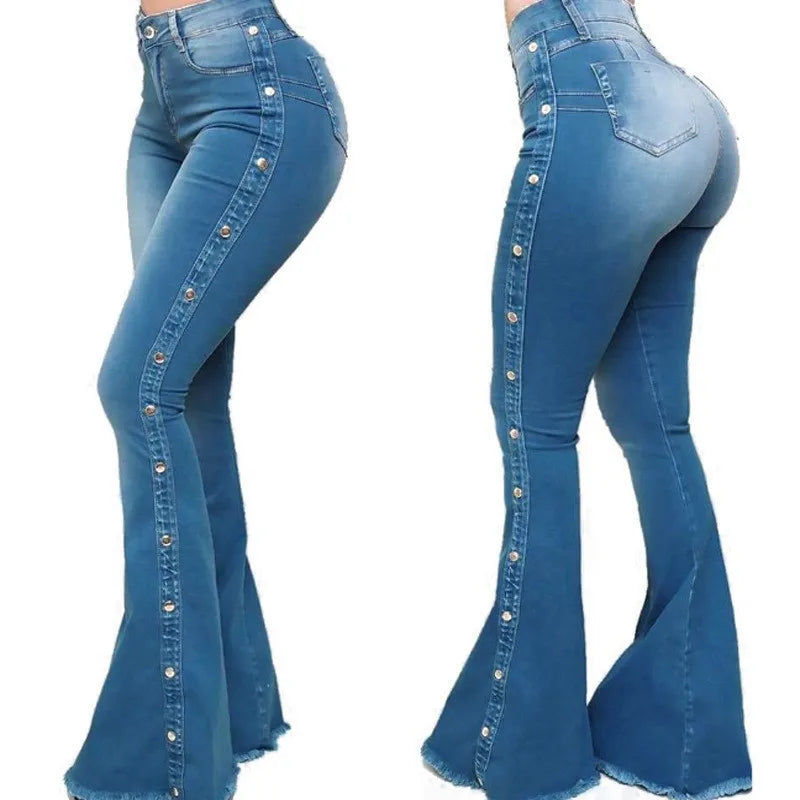 Stylish Flare Jeans Control Tummy Skin-Touch Skinny Flare Jeans Women Wide Leg Flare Denim Trousers