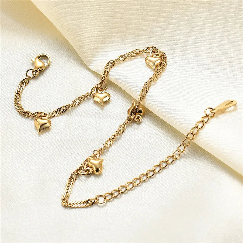 ZORCVENS New Fashion Stainless Steel Heart Charm Bracelet for Women Girl Gold Color Cuban Link Chain Bracelet Jewelry Gift