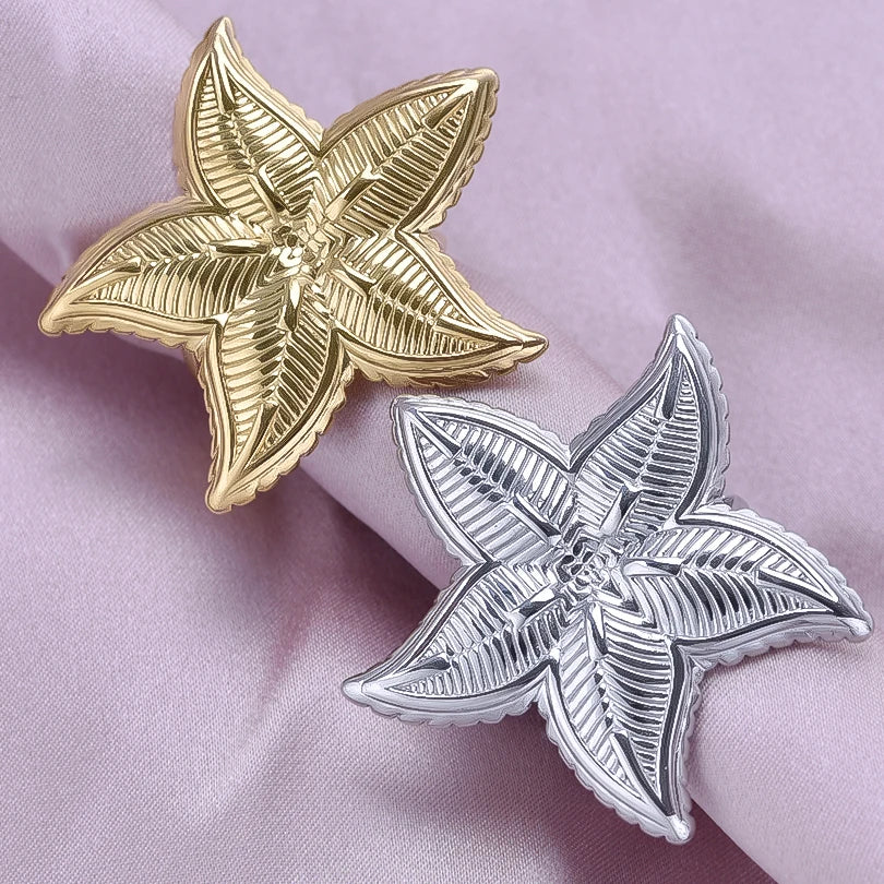 1/2Pcs Stainless Steel Exaggerated Irregular Chunky Textured Open Rings Personality Big Sea Starfish Shell Women Bague Jewelry