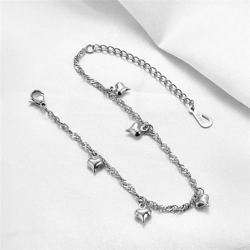 ZORCVENS New Fashion Stainless Steel Heart Charm Bracelet for Women Girl Gold Color Cuban Link Chain Bracelet Jewelry Gift