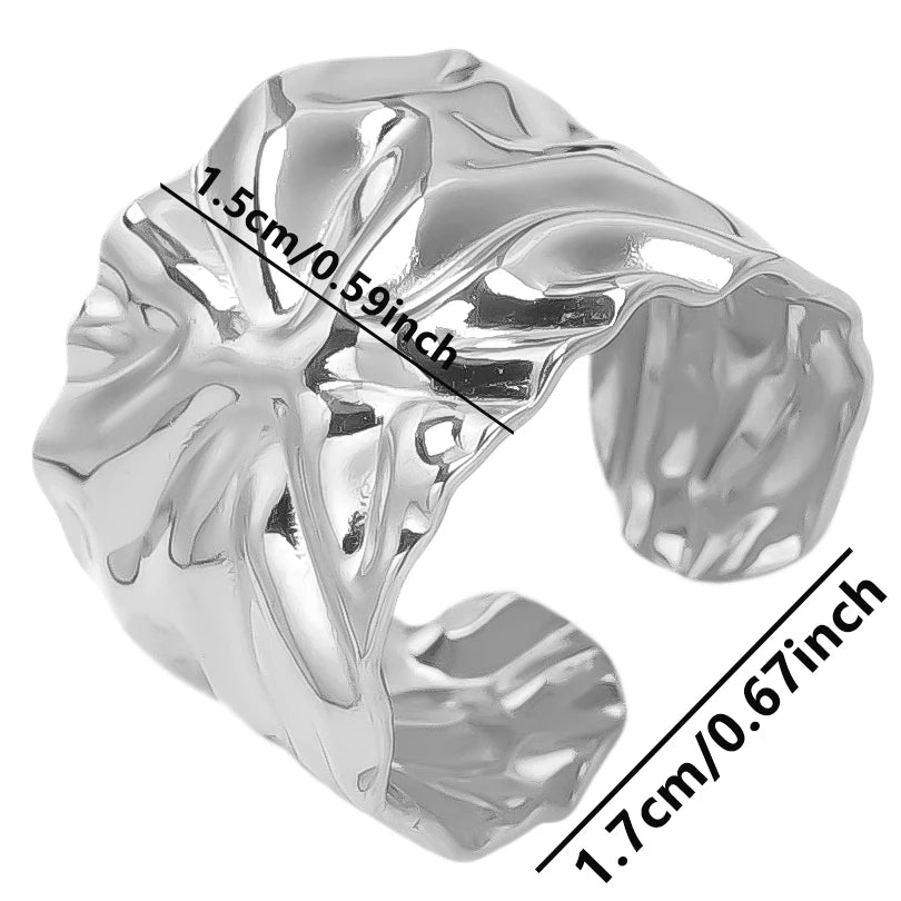 1/2Pcs Stainless Steel Exaggerated Irregular Chunky Textured Open Rings Personality Big Sea Starfish Shell Women Bague Jewelry