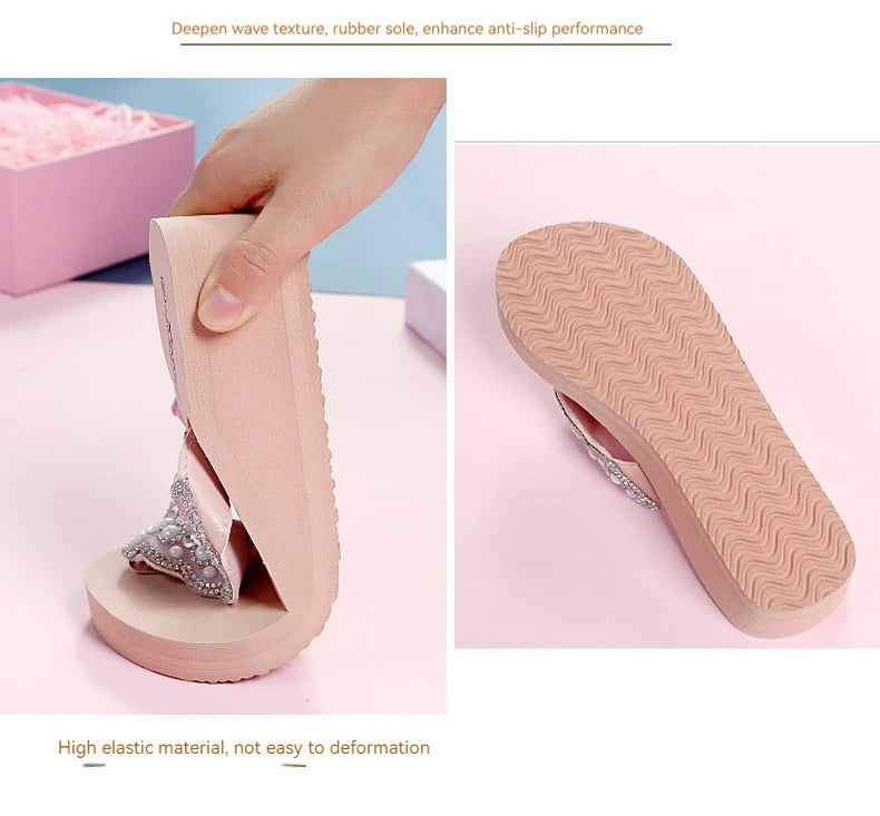 Women Summer Sandals Sequins Beach Female Flip Flops Ladies Slippers High Heels Shoes For Women 2024 Platform Wedges Slippers