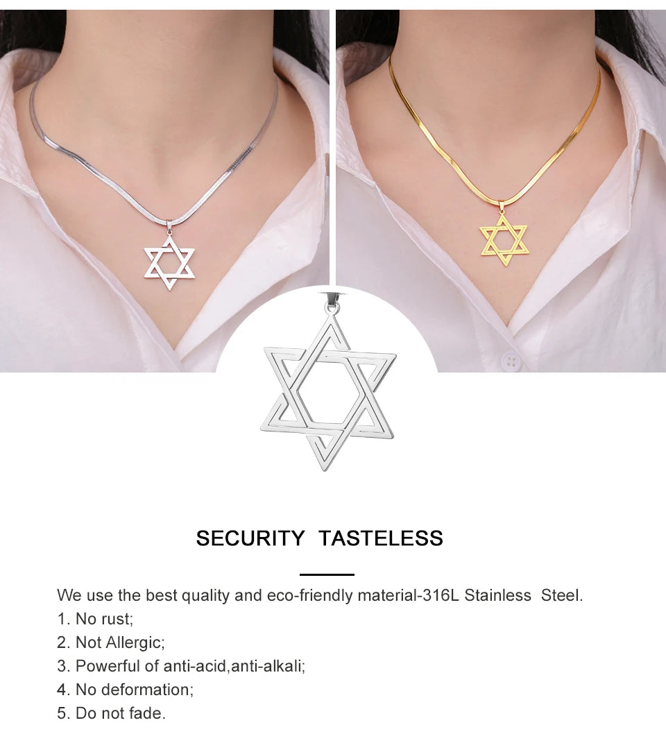 My Shape Star of David Pendant Necklace for Women Jewish Six-pointed Star Charms Choker Chain Stainless Steel Vintage Jewelry