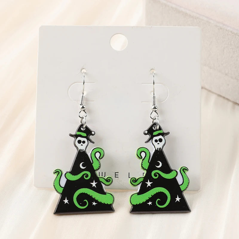 1Pair  Horror Christmas Tree Drop Earrings Creative Acrylic Creepy Gingerman For Woman Girl Holiday Birthday Gift