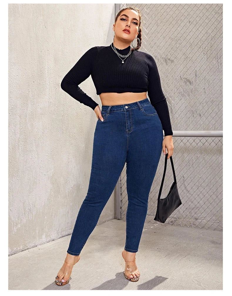 Plus Size Skinny Jeans For Women High Waist Stretch Denim Trousers Mom Jeans Pencil Pants Casual Comfort Trousers Oversize