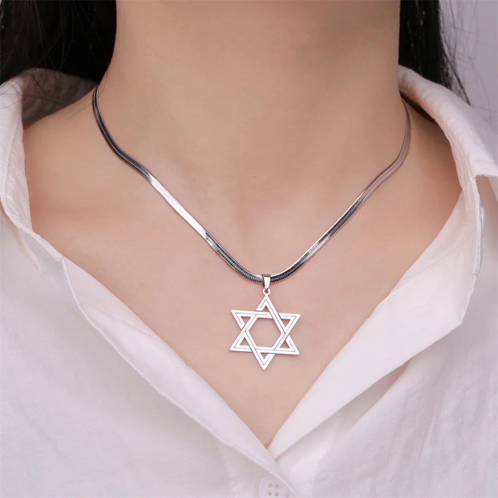 My Shape Star of David Pendant Necklace for Women Jewish Six-pointed Star Charms Choker Chain Stainless Steel Vintage Jewelry