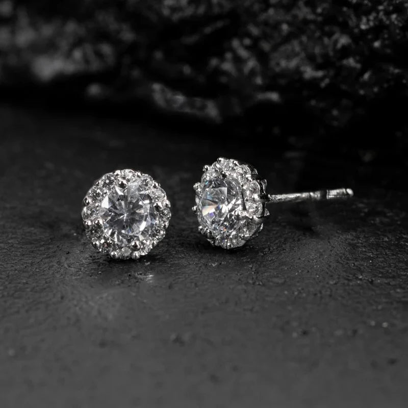 Huitan AA Cubic Zircon Stud Earrings for Women/Men Exquisite Couple Earrings Fancy Anniversary Gift Silver Color Trendy Jewelry