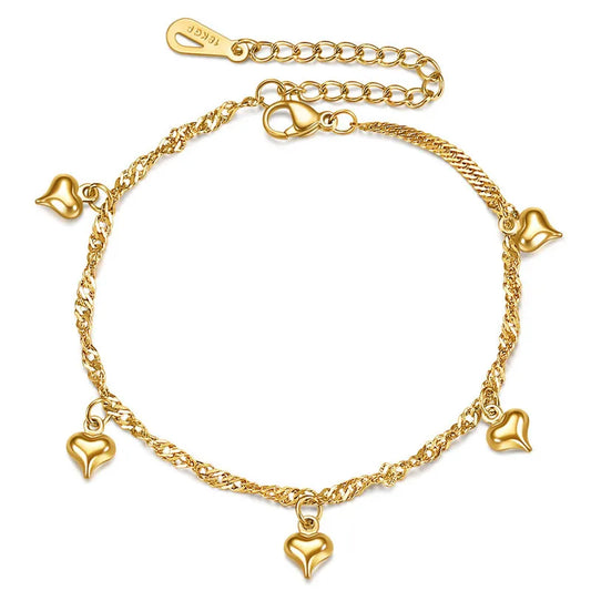 ZORCVENS New Fashion Stainless Steel Heart Charm Bracelet for Women Girl Gold Color Cuban Link Chain Bracelet Jewelry Gift