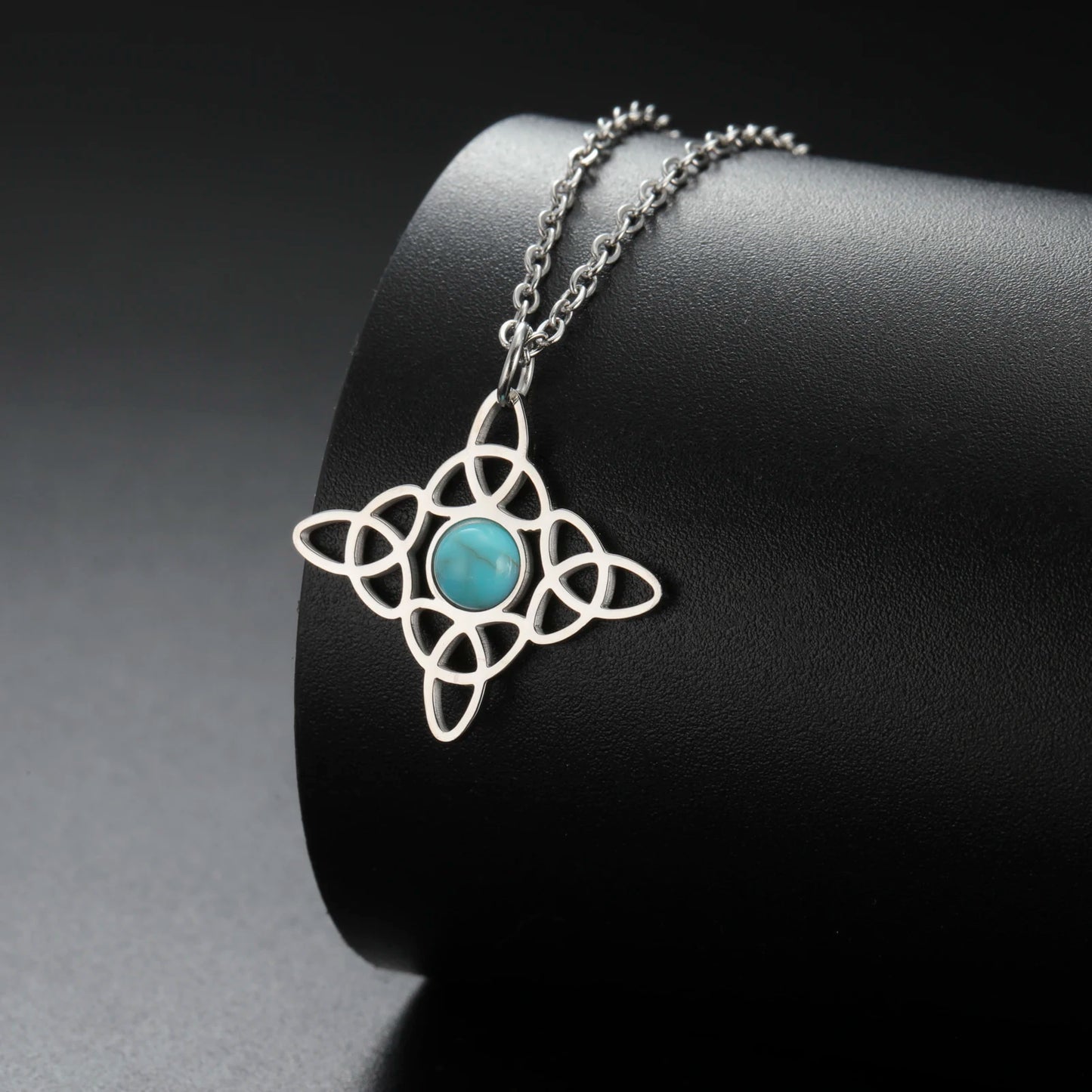 Lucktune Witch Knot Blue Turquoise Necklace Stainless Steel Witchcraft Celtic Irish Amulet Pendant Necklace Pagan Jewelry Gifts