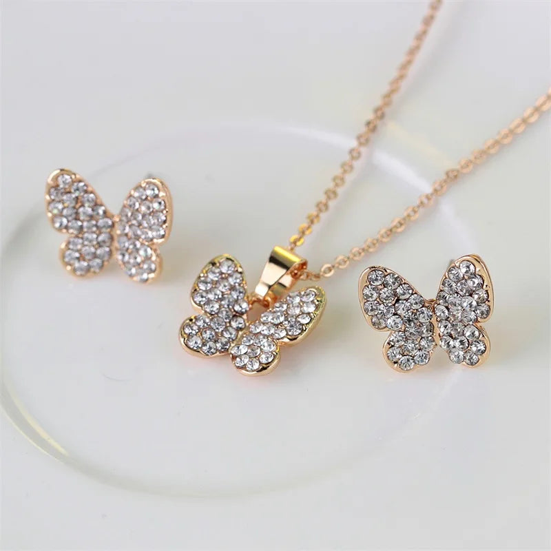 European and American Classic Starry Butterfly Exquisite Fashion Necklace Earrings Ring Bracelet Jewelry Four-piece Gift Set