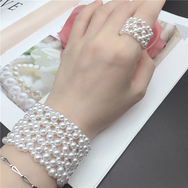 Elegant Crystal Imitation Pearl Bracelet Multilayer Stretchable Pearl Bracelet Pearl Bracelet for Women Bridal Jewelry Gift