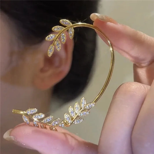 2022 New Sparkling Crystal Leaf Ear Clip Non-Piercing Earring For Women Fashion Butterfly Ear Cuff Clip Jewelry Wholesale