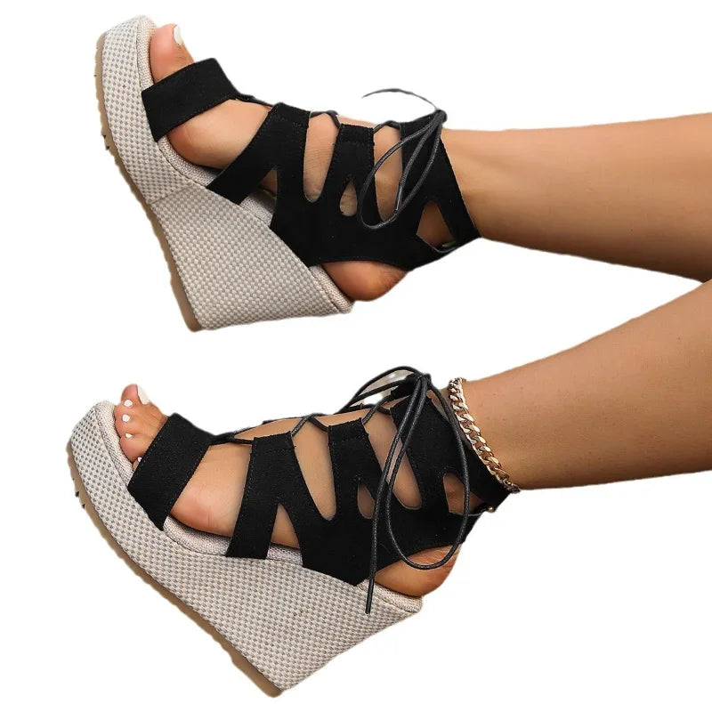 Women High Heels Sandals Lace-up Wedge Platform Sport Casual Beach Slippers  New Summer Walking Pumps Zapatillas De Mujer