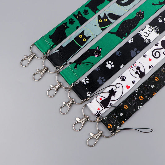 Pet Cat Lanyard Keychain ID Credit Card Cover Pass Mobile Phone Charm Neck Straps Badge Holder Key Ring Cute Accessories